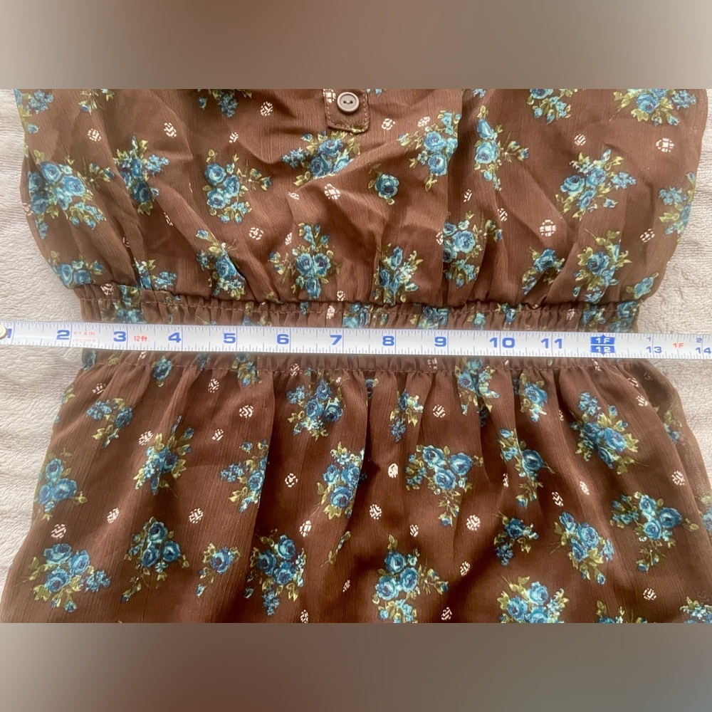 Mossimo Brown Blue Floral Ruffle Sleeveless Dress Size XS - Picture 6 of 9